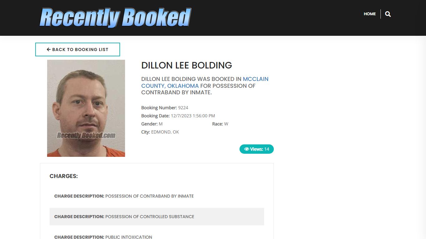 Recent Booking / Mugshot for DILLON LEE BOLDING in McClain County, Oklahoma